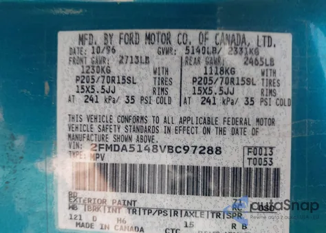 1997 Ford Windstar Gl/Lx from USA, damaged, VIN 2FMDA5148VBC97288